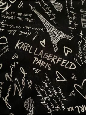 Karl Lagerfeld Black and Shiny Silver Graffiti Script Logo Scarf - 73”x33”